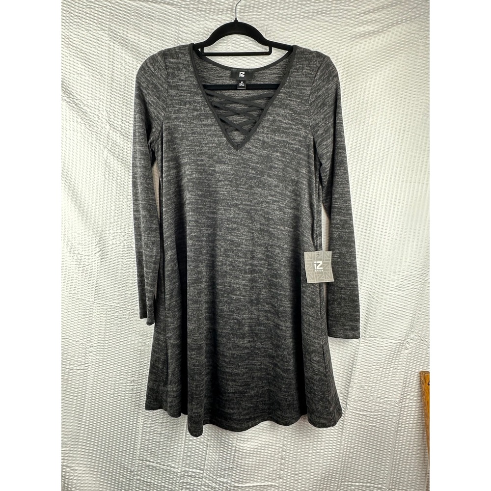 IZ Byer Women's‎ Black Crisscross V-Neck Long Sleeve A-Line Dress MEDIUM NWT - Picture 2 of 10